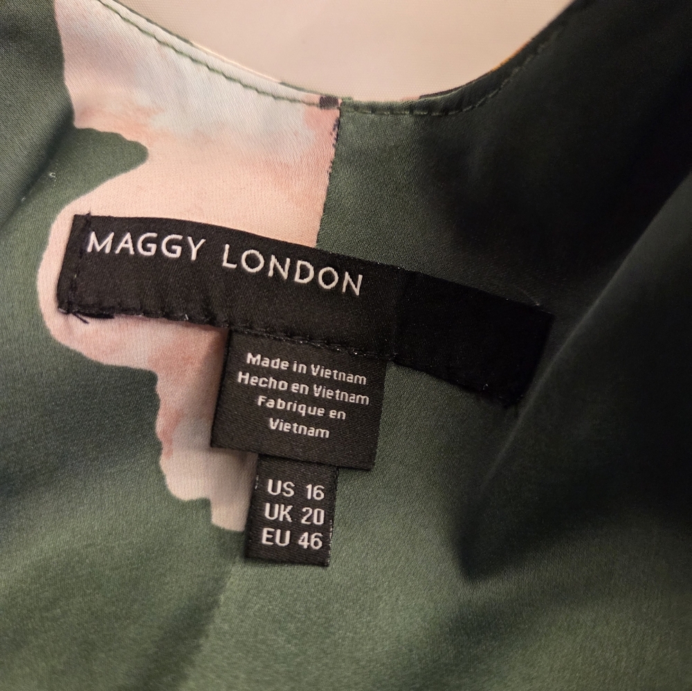 Maggy London Green Floral Pleated Wrap Midi Dress - Size 16 - Picture 6 of 8